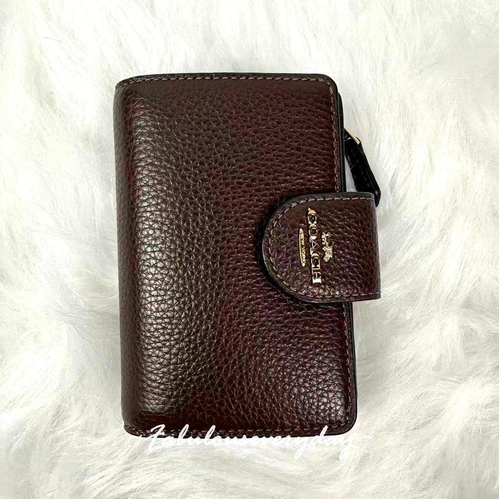 Coach Medium Corner Zip Wallet In Pebbled Leather/Gold/Maple CBO41 NWT